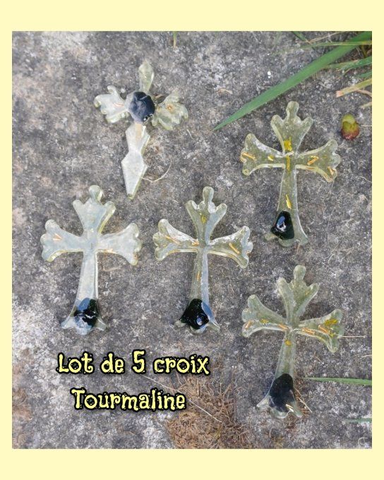 Lot de 5 croix résine orgonite Tourmaline 